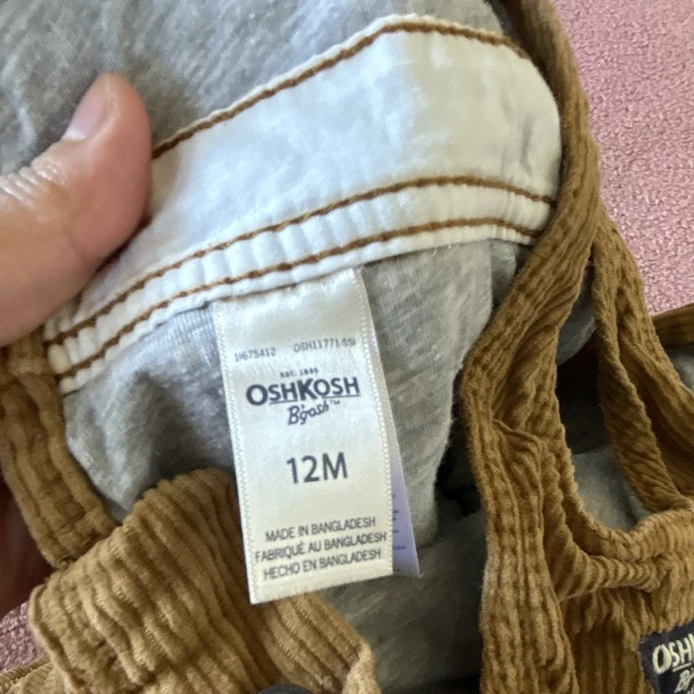 OshKosh B'gosh Baby Corduroy Overall One-Piece 12M Brown Cotton Pockets